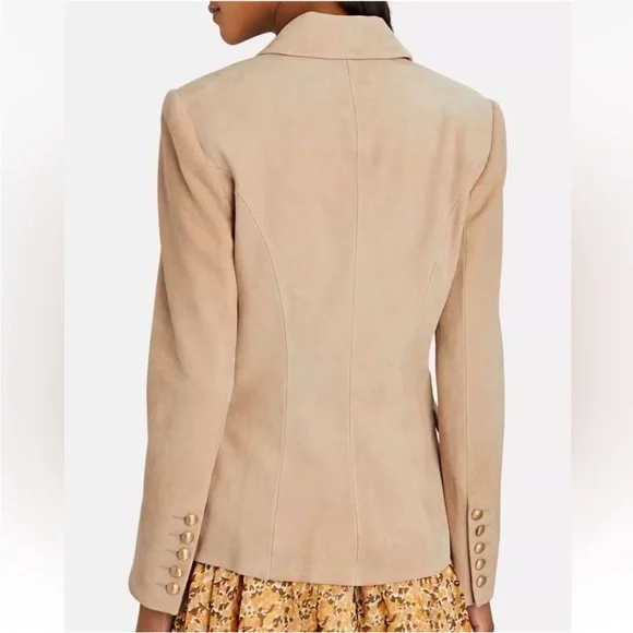 L'AGENCE Kenzie Double Breasted Goat Leather Blazer Beige Size 0 - Picture 4 of 11